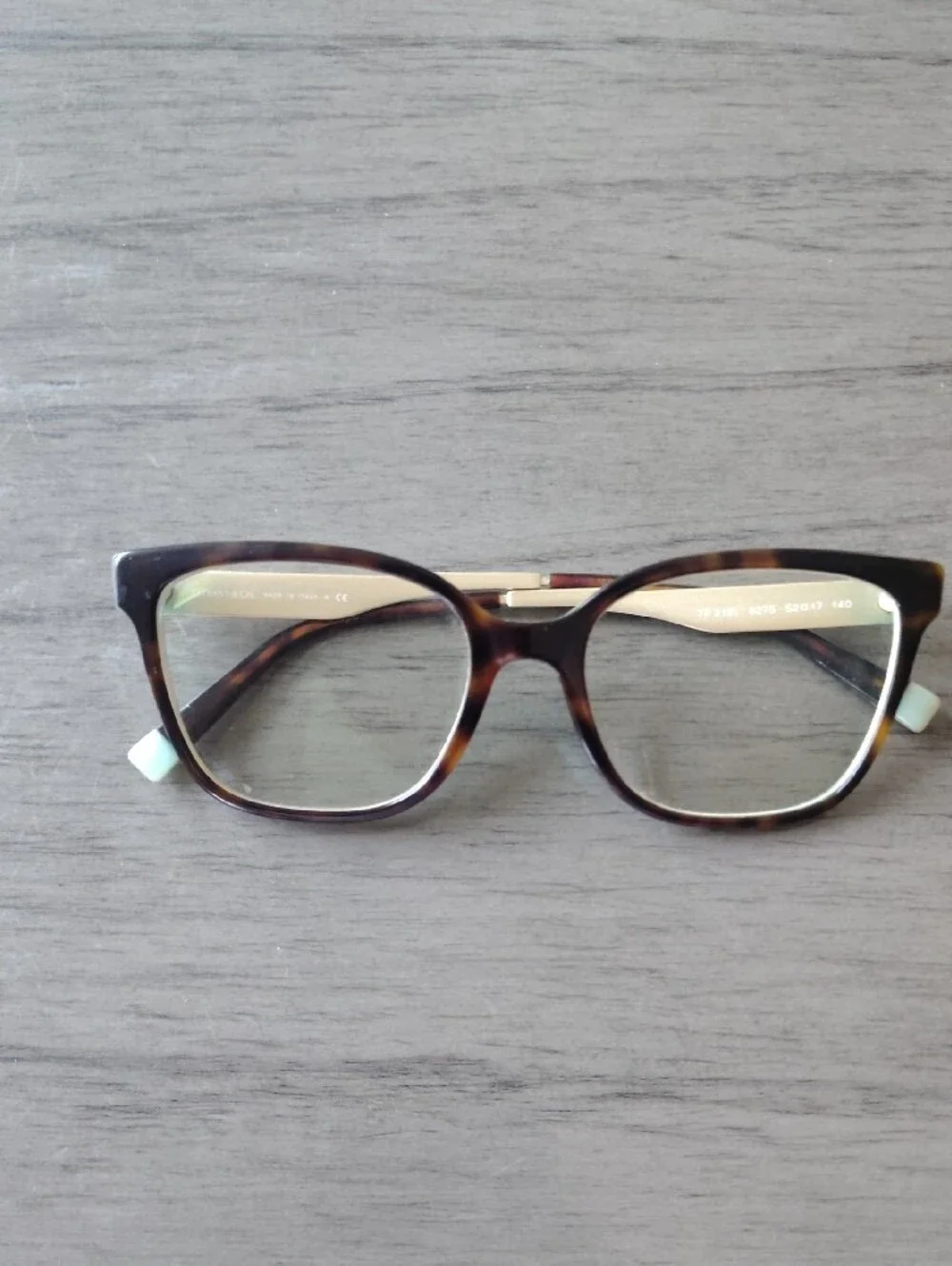 Tiffany & Co. Tortoiseshell Cat-Eye Glasses with Mint Temple Tips
